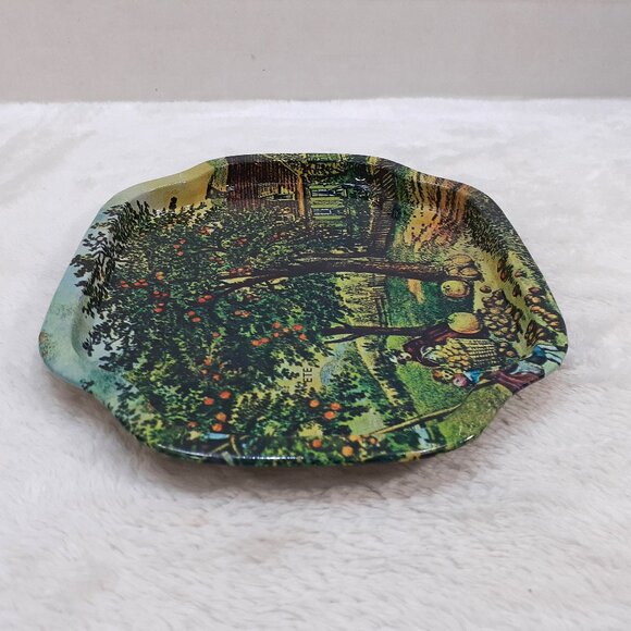 Vintage Action Industries Tin Tray Metal Plate Orchard Scene 1985 Hong Kong - Picture 5 of 9